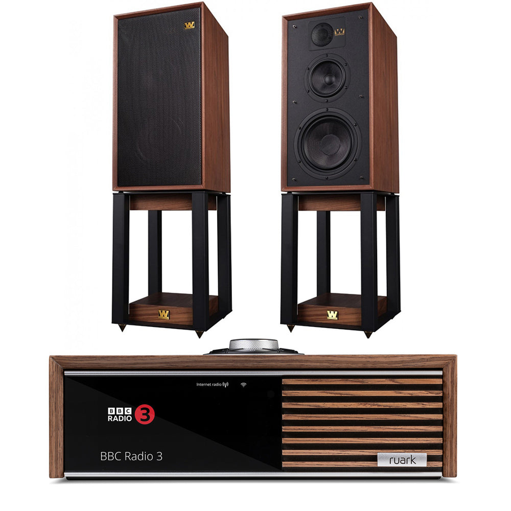 Ruark R610 Music Console and Wharfedale Linton Heritage Standmount Speakers with Matching Stands - Walnut