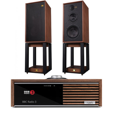 Ruark R610 Music Console and Wharfedale Linton Heritage Standmount Speakers with Matching Stands - Walnut