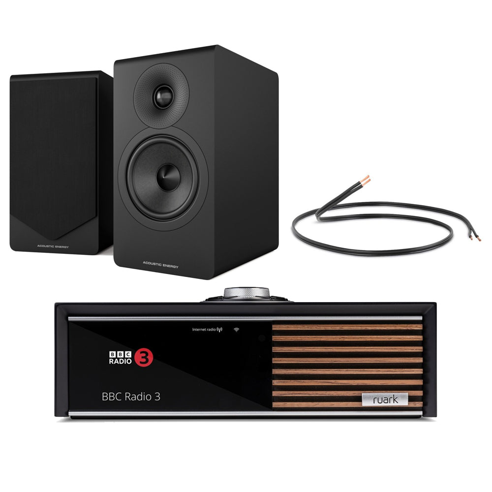 Ruark R610 Music Console Charcoal with Acoustic Energy AE300 MK2 Bookshelf Speakers Black HiFi Package