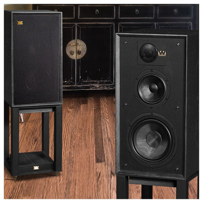 Ruark R610 Music Console Charcoal with Wharfedale Linton Heritage Standmount Speakers Black with Matching Stands