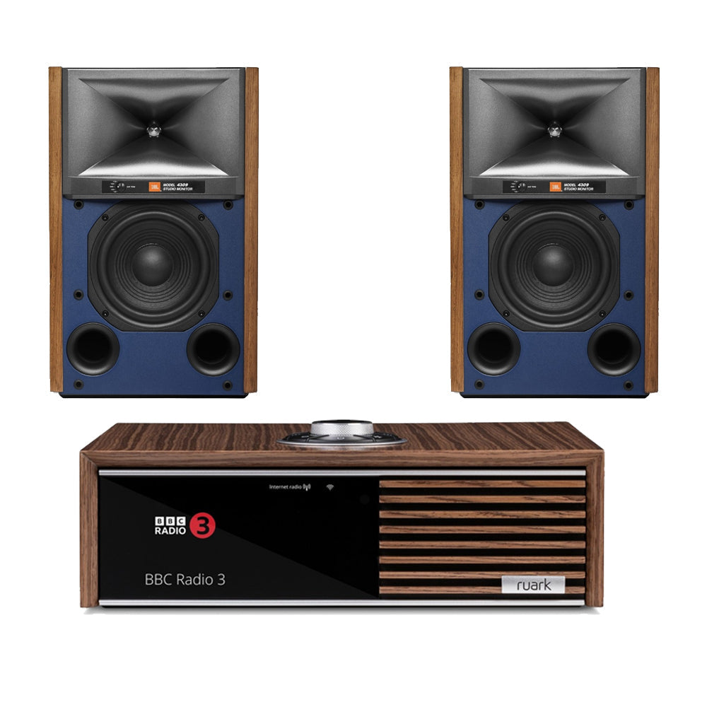 Ruark R610 Music Console with JBL 4309 Studio Monitor Bookshelf Speakers Pair - Walnut