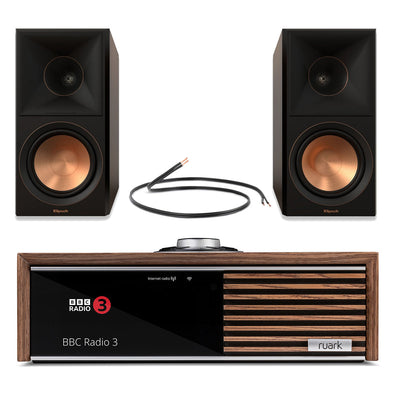Ruark R610 Music Console with Klipsch RP-600M II Bookshelf Speakers Pair HiFi Package Walnut