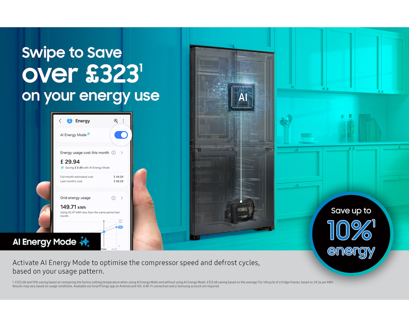 Samsung Bespoke AI RF24BB620ES9EU SpaceMax 674L Total No Frost American Fridge Freezer Silver