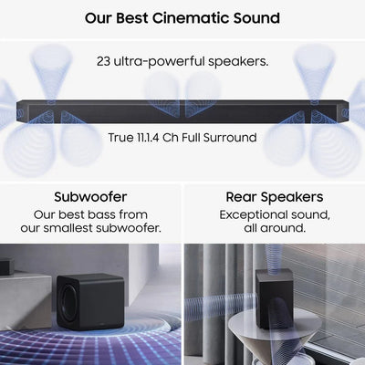 Samsung HW-Q990H Q-Series 11.1.4 Ch Dolby Atmos Soundbar with Subwoofer & Rear Speakers (2026)