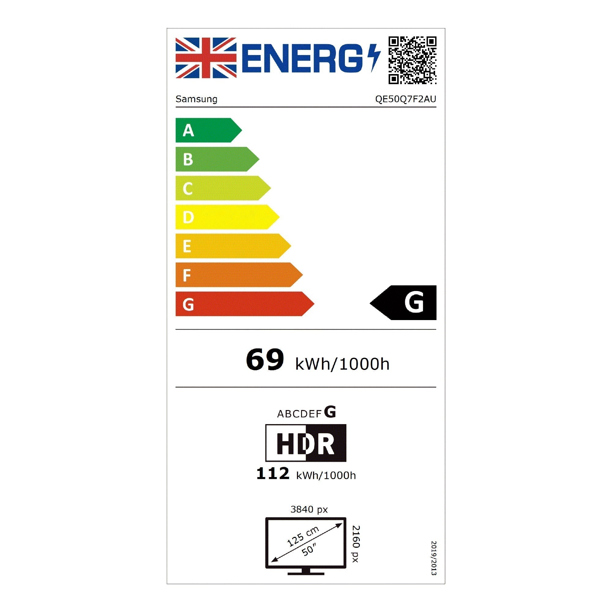 Samsung QE50Q7F2AUXXU 50 Inch Q7F2 4K QLED Ultra HD HDR AI Smart TV