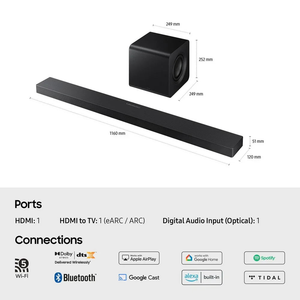 Samsung QE65S95FATXXU 65 Inch OLED S95F 4K UHD HDR Smart AI TV with HW-QS700F 3.1.2ch Q-Series Soundbar Bundle
