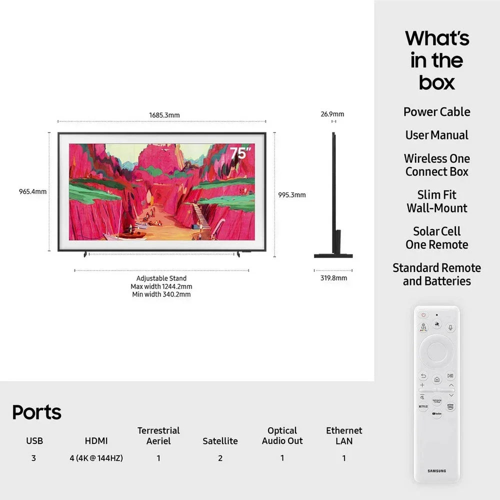 Samsung QE75LS03FWUXXU 75 Inch The Frame Pro LS03FW Art Mode Neo QLED 4K Vision Ultra HD HDR Smart AI TV