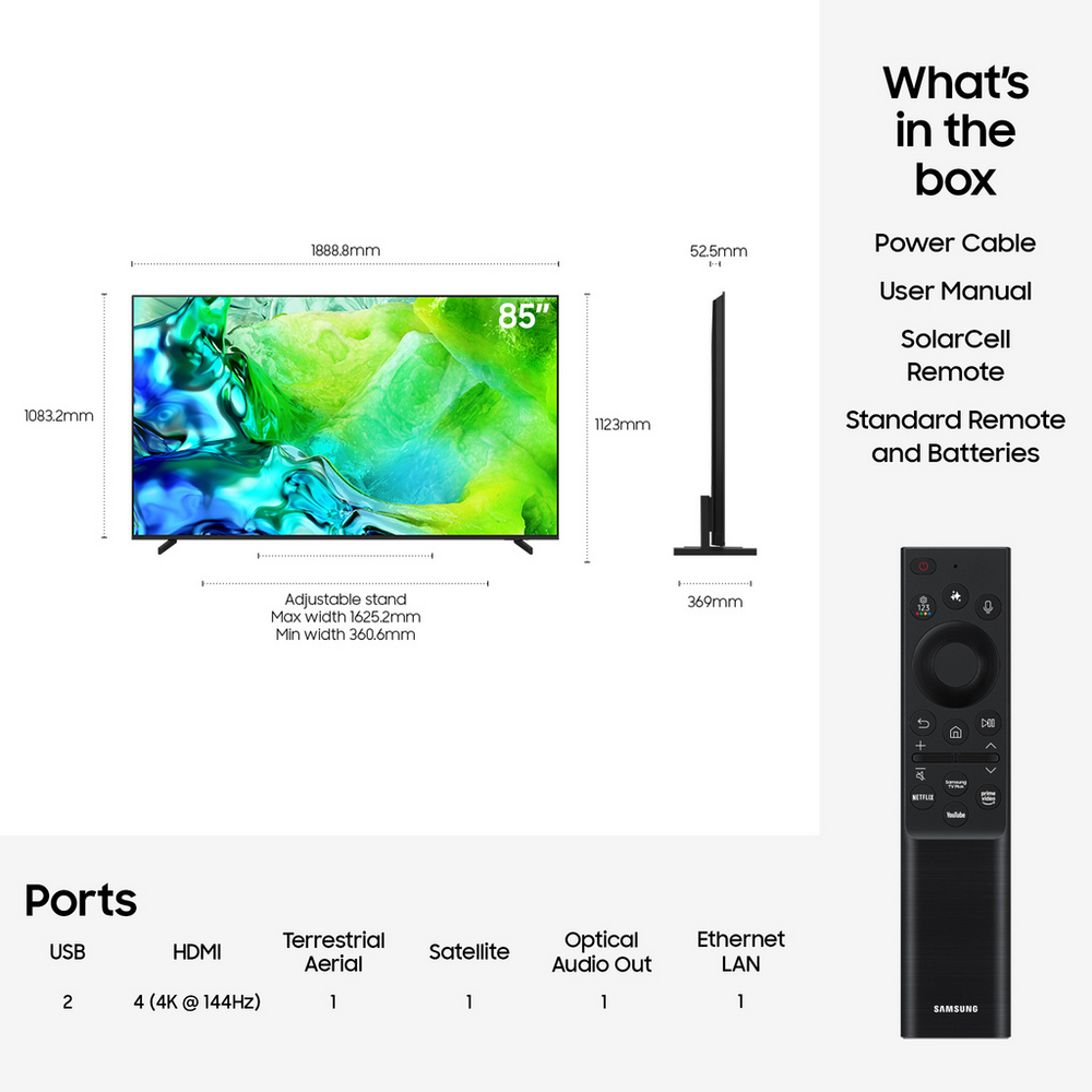 Samsung QE85QN80HAUXXU 85 Inch QN80H QLED Quantum Mini LED 4K Ultra HD HDR Smart AI TV 2026
