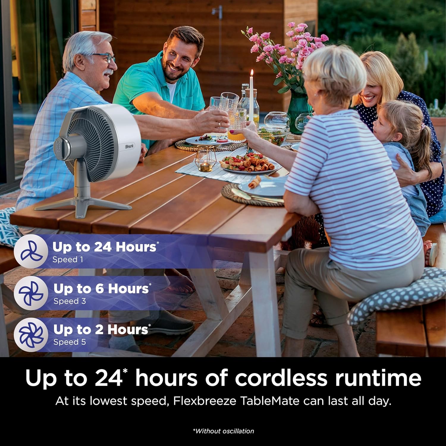 Shark FA150UK FlexBreeze TableMate Indoor to Outdoor High Velocity Tabletop Fan - Winter Fog