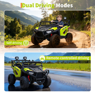 Garvee 24V 2-Seater Electric UTV Ride-On Truck for Kids Ages 2-8 – Battery Powered, Remote Control, 4-Wheel Suspension, Gradual Power-Up, 3 Speeds, LED Lights, Wireless – Fluorescent Green