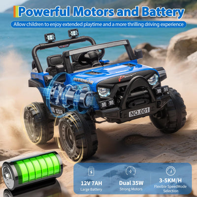 Garvee 12V Kids Electric Ride-On Car – Parent Remote Control, 3-Point Harness, Locking Doors, Spring Suspension, wireless Music, LED Lights, 3 Speeds up to 4.1MPH, Battery Powered Toy Vehicle for Toddlers Boys Girls – Blue