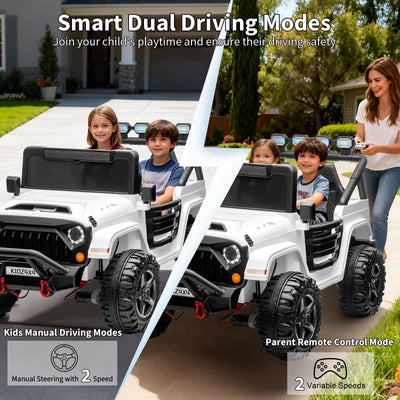 Garvee 24V 2-Seater Electric Ride On Truck for Big Kids – Parental Remote Control – 4-Wheel Suspension – 3 Speeds – LED Lights – Wireless Audio & MP3 Player – Standard Test Method/CPSIA Certified – White