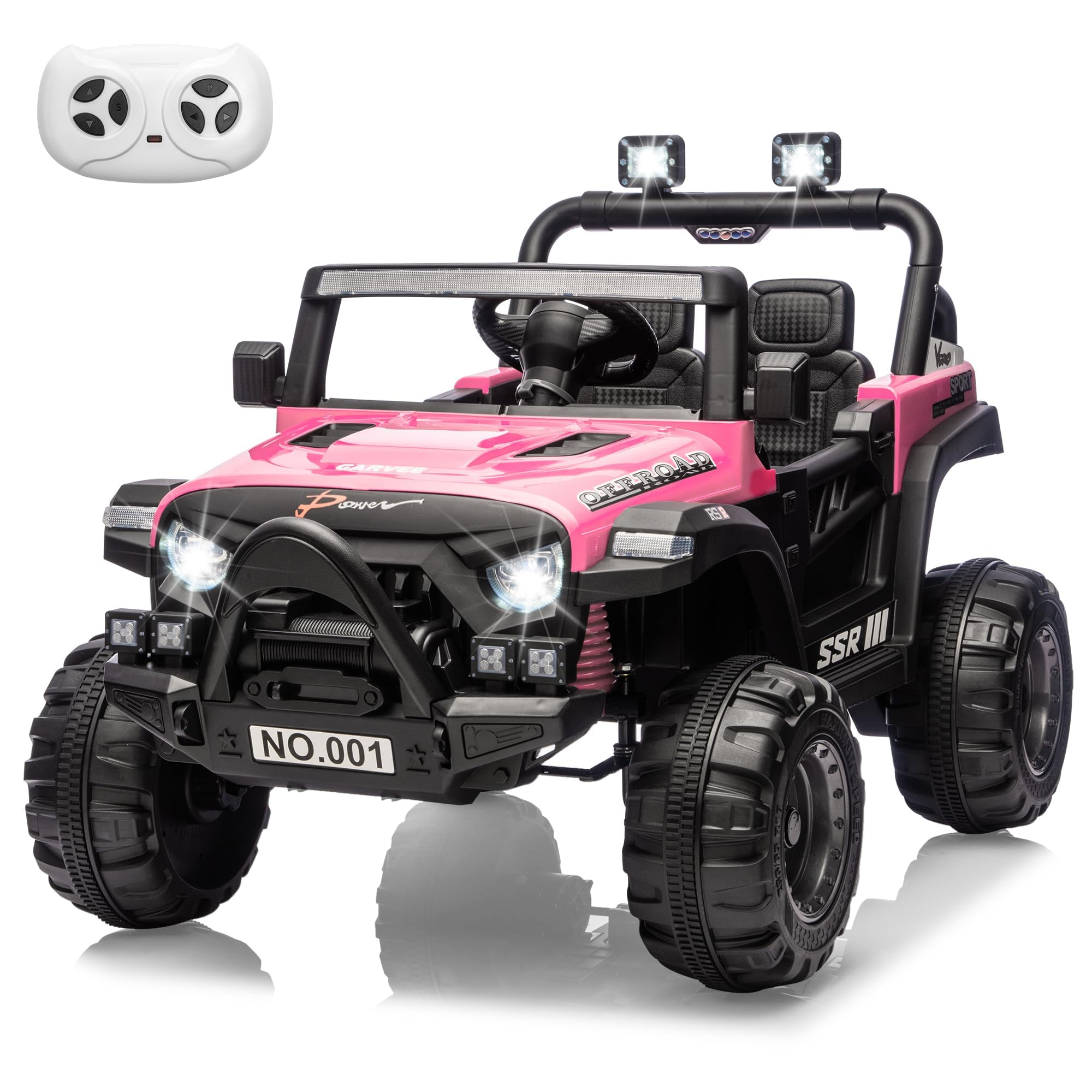 Garvee 12V Kids Electric Ride-On Truck – Parent Remote Control, 3 Speeds up to 4.1MPH, Spring Suspension, wireless Music, LED Headlights, Battery Powered Car Toy for Boys and Girls Ages 3-8 – Pink