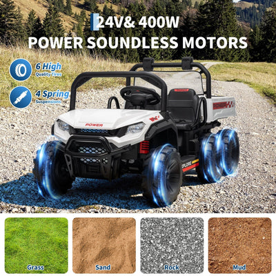 Garvee 24V 4WD Electric Ride on Dump Truck for Kids, 2 Seater with Remote Control, Dump Bed, 3 Speed Modes, Music Player, All-Terrain Off-Road Vehicle Toy for Boys & Girls