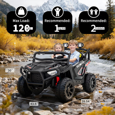 Garvee 24V 2-Seater Electric UTV Ride-On Truck for Kids Ages 2-8 – Battery Powered, Remote Control, 4-Wheel Suspension, Gradual Power-Up, 3 Speeds, LED Lights, Wireless – Black