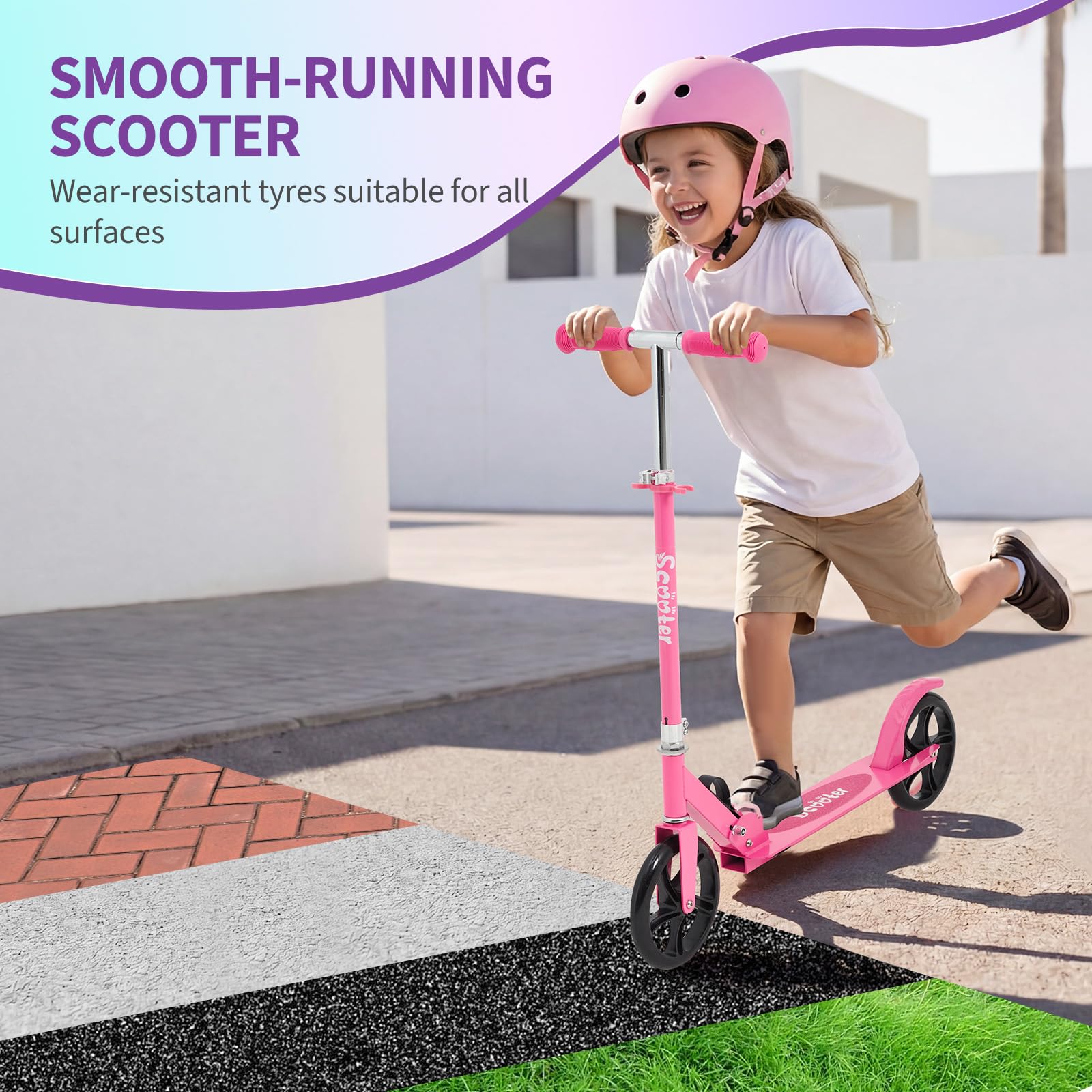 Garvee Kick Scooter for Teens Adults Kids 6+ - 220LB Capacity, 3-Level Adjustable Handlebar, Aluminum Alloy, Foldable, 8" Wheels, Outdoor Sports, Hot Pink