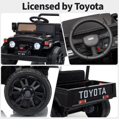 Garvee Licensed Toyota 12V 4WD Kids Electric Ride-On Pickup Truck – Battery Powered, Remote Control, wireless, LED Lights, Suspension, Soft Braking, Truck Bed Storage – For Toddlers & Big Kids – Black