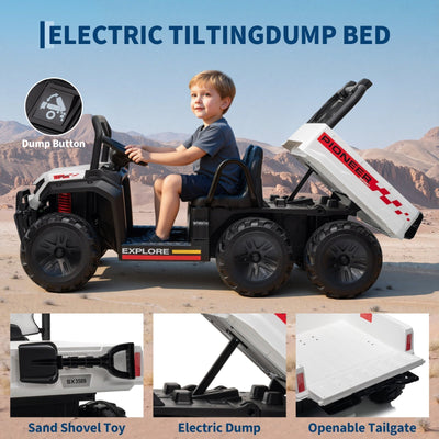 Garvee 24V 4WD Electric Ride on Dump Truck for Kids, 2 Seater with Remote Control, Dump Bed, 3 Speed Modes, Music Player, All-Terrain Off-Road Vehicle Toy for Boys & Girls