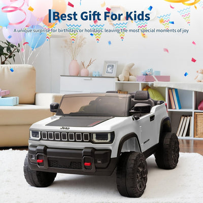 Garvee 24V 2-Seater Electric Ride-On Truck for Kids Ages 3-8 – Licensed 4WD Battery Car with Parental Remote Control, 3 Speeds, Wireless Connection Music, LED Lights, Gradual Start – Perfect Gift Vehicle – White