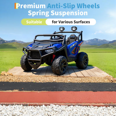 Garvee 24V 2-Seater Electric UTV Ride-On Truck for Kids Ages 2-8 – Battery Powered, Remote Control, 4-Wheel Suspension, Gradual Power-Up, 3 Speeds, LED Lights, Wireless – Blue