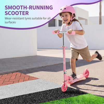 Garvee Kick Scooter for Kids with LED RGB Lighted Wheels, Lightweight & Detachable, Aluminum Frame, Anti-Slip Deck, Adjustable Handlebars, Pink, Ages 3+