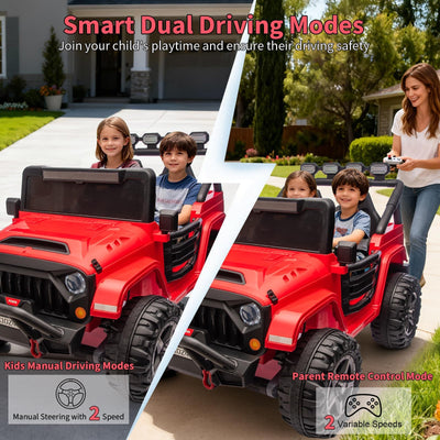 Garvee 24V 2-Seater Electric Ride On Truck for Big Kids – Parental Remote Control – 4-Wheel Suspension – 3 Speeds – LED Lights – Wireless Audio & MP3 Player – Standard Test Method/CPSIA Certified – Red