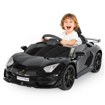 Garvee Licensed Lamborghini 12V Electric Ride-On Car for Kids – Battery Powered Sports Vehicle with Remote Control, 2 Speeds, MP3 Player, LED Headlights, Spring Suspension, Music System – For Ages 3-8 – Black
