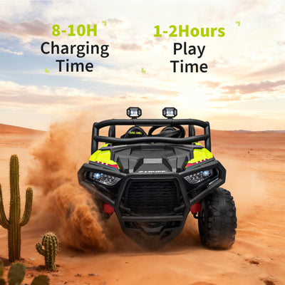 Garvee 24V 2-Seater Electric UTV Ride-On Truck for Kids Ages 2-8 – Battery Powered, Remote Control, 4-Wheel Suspension, Gradual Power-Up, 3 Speeds, LED Lights, Wireless – Fluorescent Green