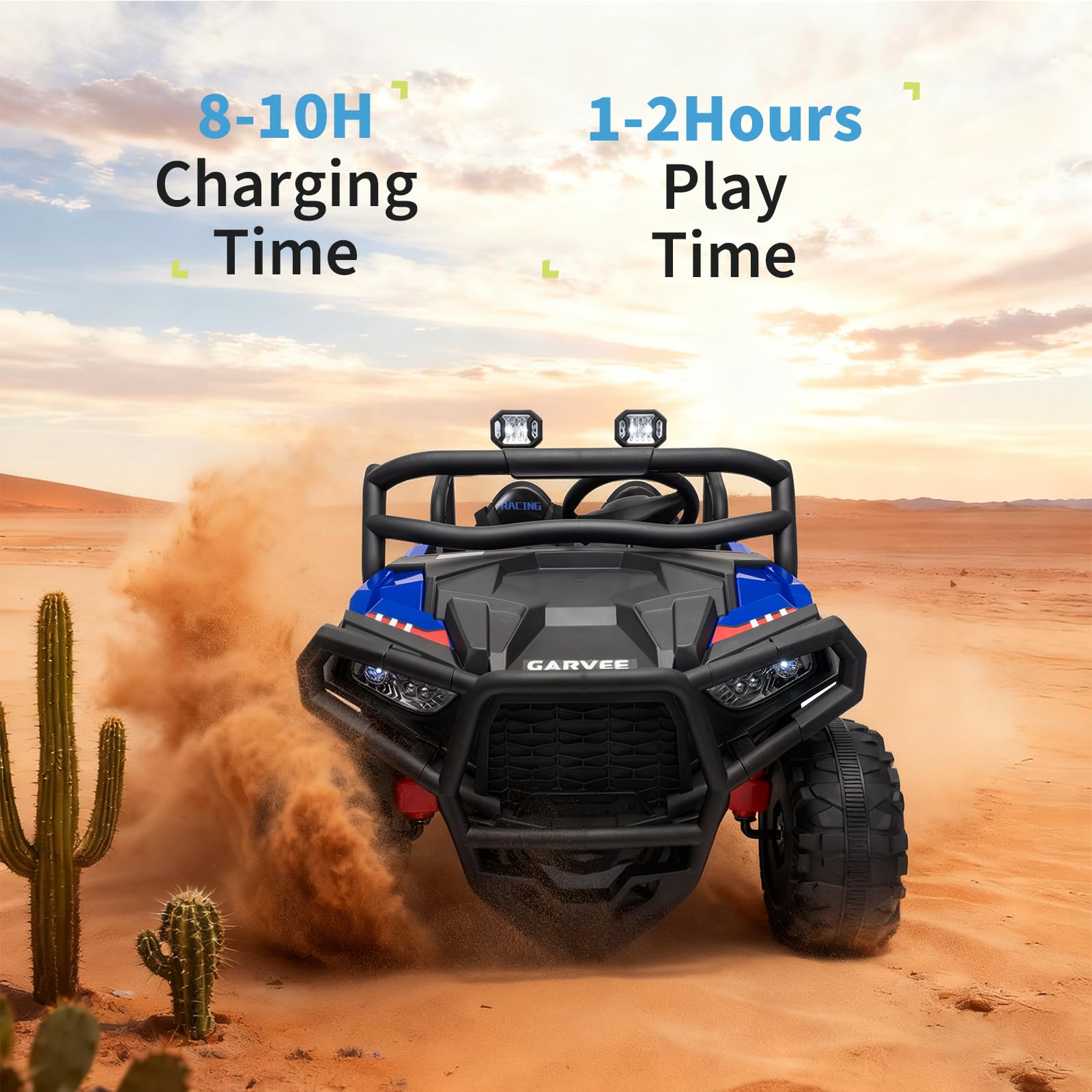 Garvee 24V 2-Seater Electric UTV Ride-On Truck for Kids Ages 2-8 – Battery Powered, Remote Control, 4-Wheel Suspension, Gradual Power-Up, 3 Speeds, LED Lights, Wireless – Blue