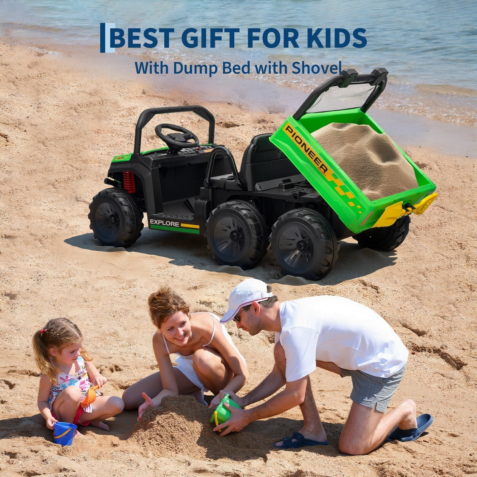 Garvee 24V 4WD Electric Ride on Dump Truck for Kids, 2 Seater with Remote Control, Dump Bed, 3 Speed Modes, Music Player, All-Terrain Off-Road Vehicle Toy for Boys & Girls