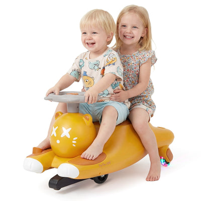 Garvee Cartoon Cat 12V Kids Electric Wiggle Ride-On Car – Battery Powered, Pedal Operated, Smooth & Safe – Indoor/Outdoor Toy – Brown - US Standard