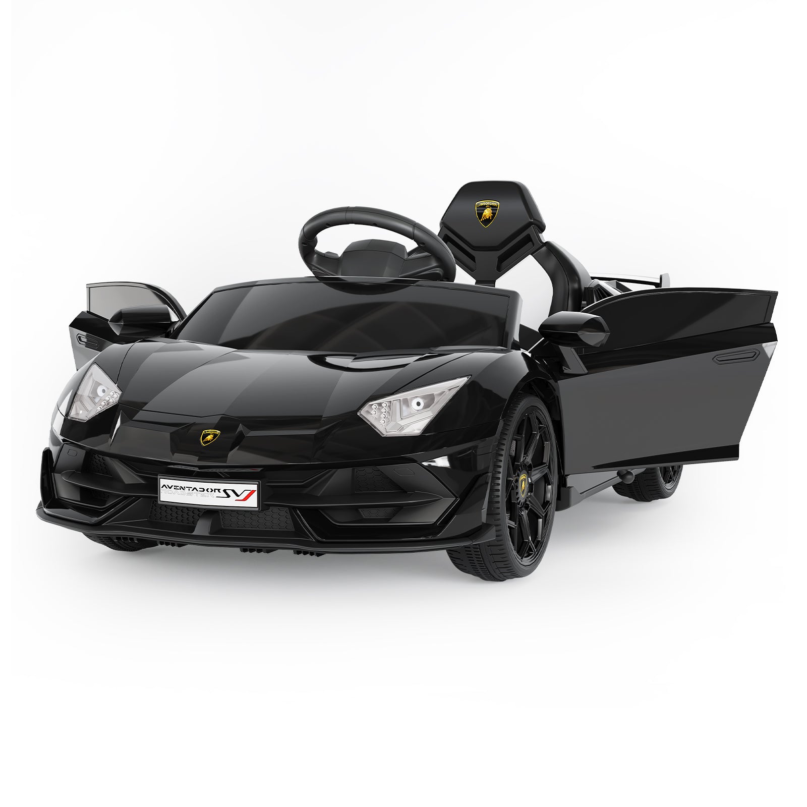 Garvee Licensed Lamborghini 12V Electric Ride-On Car for Kids – Battery Powered Sports Vehicle with Remote Control, 2 Speeds, MP3 Player, LED Headlights, Spring Suspension, Music System – For Ages 3-8 – Black