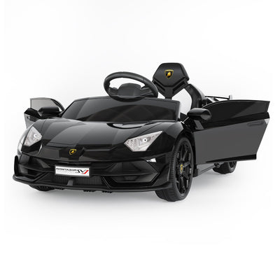 Garvee Licensed Lamborghini 12V Electric Ride-On Car for Kids – Battery Powered Sports Vehicle with Remote Control, 2 Speeds, MP3 Player, LED Headlights, Spring Suspension, Music System – For Ages 3-8 – Black