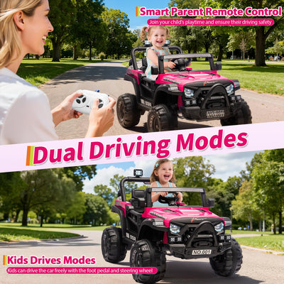 Garvee 12V Kids Ride-On Electric Car – Remote Control, 3 Speeds up to 4.1MPH, Spring Suspension, wireless Music, LED Lights, Safety Locking Doors, 3-Point Harness, Battery Powered Toy for Toddlers Ages 3-5 – Rose Red