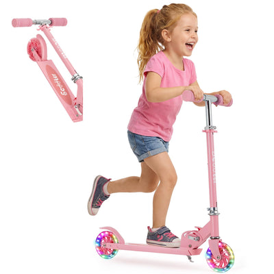 Garvee Kick Scooter for Kids with LED RGB Lighted Wheels, Lightweight & Detachable, Aluminum Frame, Anti-Slip Deck, Adjustable Handlebars, Pink, Ages 3+
