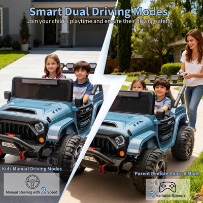 Garvee 24V 2-Seater Electric Ride On Truck for Kids – Remote Control – 4-Wheel Suspension – 3 Speeds – LED Lights – Wireless Audio & MP3 Player – Standard Test Method/CPSIA Certified – Light Blue