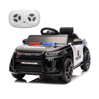 Garvee Kids Electric Police Car Ride-On 12V 4.5Ah Battery Dual 35W Motors LED Lights Bluetooth Speaker Remote Control White/Black Indoor Outdoor