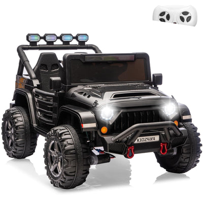 Garvee 24V 4x4 Electric Ride On Truck for Big Kids – 2 Seater Battery Powered Car – Remote Control – 3 Speeds – 4-Wheel Suspension – LED Lights – Wireless Audio Music – Gradual Start – Black