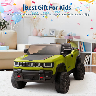 Garvee 24V 2-Seater Electric Ride-On Truck for Kids Ages 3-8 – Licensed 4WD Battery Car with Parental Remote, 3 Speeds, Wireless Connection Music, LED Lights, Gradual Start – Ideal Gift Vehicle for Boys & Girls – Army Green