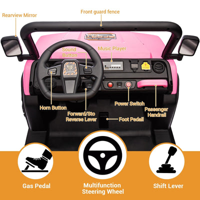 Garvee 24V 2-Seater 6-Wheel 4WD Electric Ride-On Dump Truck UTV for Kids - Parental Remote, Wireless Audio Music, LED Lights, Electric Dump Bed, Shovel - Car Toy for Boys & Girls Ages 3-8 - Pink