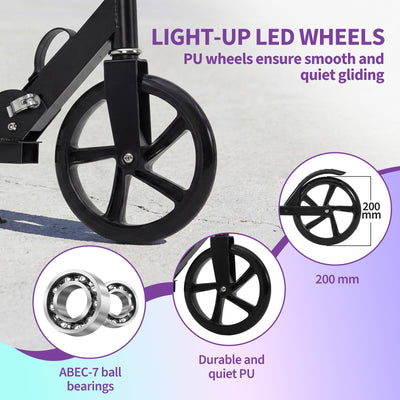 Garvee Kick Scooter for Teens Adults Kids 6+ - 220LB Capacity, 3-Level Adjustable Handlebar, Aluminum Alloy Frame, Foldable, 8" PU Wheels, Outdoor Sports