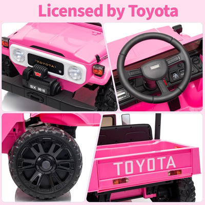 Garvee Licensed Toyota 12V 4WD Kids Ride-On Pickup Truck – Battery Powered Electric Car, Remote Control, wireless, LED Lights, Suspension, Soft Braking, Truck Bed Storage – For Toddlers & Big Kids – Pink