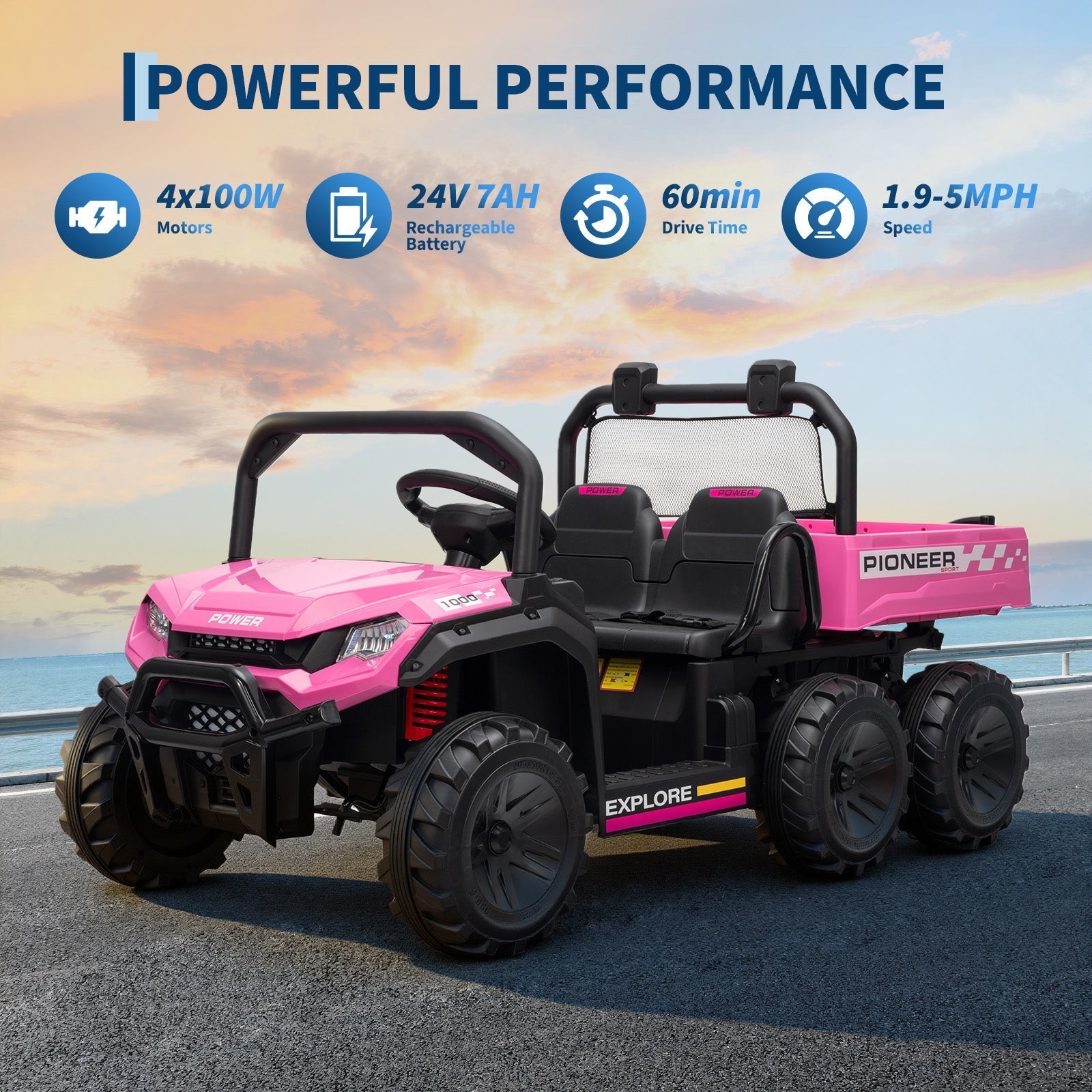 Garvee 24V 4WD Electric Ride on Dump Truck for Kids, 2 Seater with Remote Control, Dump Bed, 3 Speed Modes, Music Player, All-Terrain Off-Road Vehicle Toy for Boys & Girls