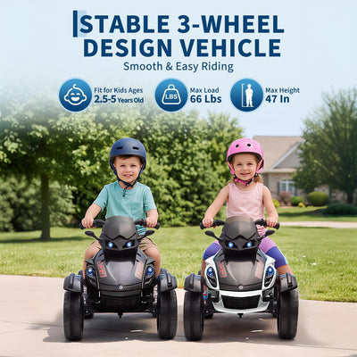 Garvee 12V Dual Motor Kids Electric Ride-On Car & 3-Wheeler ATV – 4 MPH, Treaded Tires, LED Lights & Music, 66 lbs Capacity, Outdoor Battery Powered Vehicle for Boys & Girls Ages 3-8 – Black