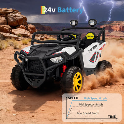 Garvee 24V 2-Seater Electric UTV Ride-On Truck for Kids Ages 2-8 – Battery Powered, Remote Control, 4-Wheel Suspension, Gradual Power-Up, 3 Speeds, LED Lights, Wireless – White