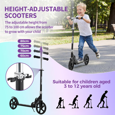 Garvee Kick Scooter for Teens Adults Kids 6+ - 220LB Capacity, 3-Level Adjustable Handlebar, Aluminum Alloy Frame, Foldable, 8" PU Wheels, Outdoor Sports