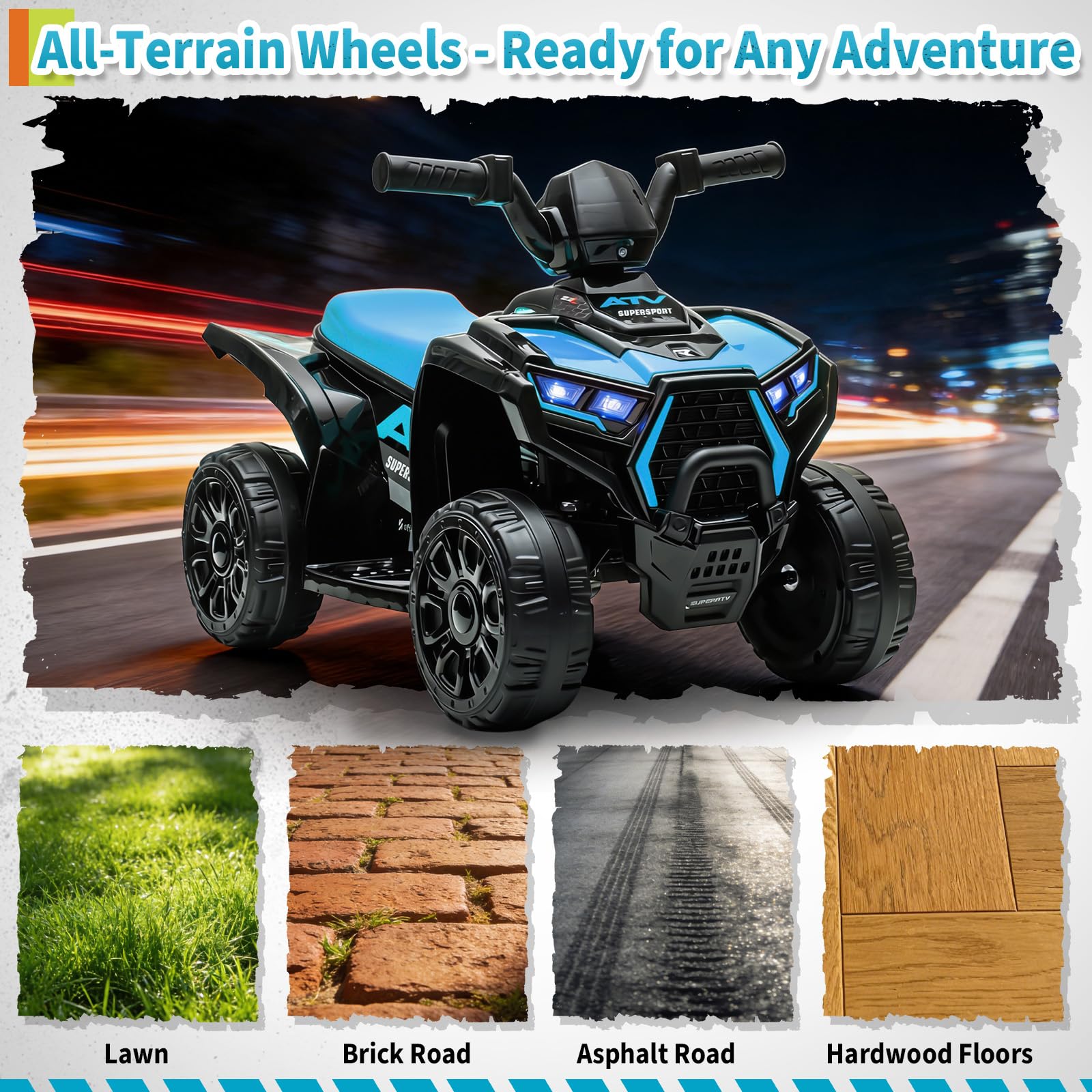 Garvee 6V Battery Powered Kids ATV Car with Lights, Music, 3.5mph Speed, Durable All-Terrain Tires, Safe Ride for Toddlers Ages 3-6, Outdoor Fun