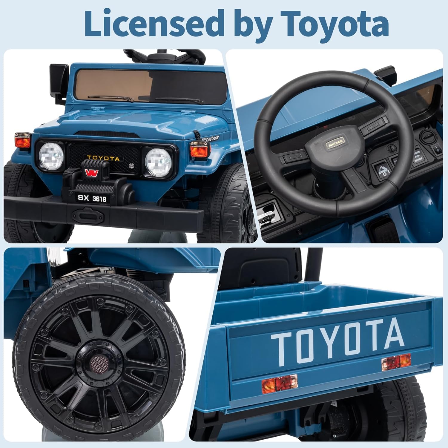 Garvee Licensed Toyota 12V 4WD Kids Ride-On Pickup Truck – Battery Powered Electric Car, Remote Control, wireless Music, LED Lights, Suspension, Soft Braking, Truck Bed Storage – For Toddlers & Big Kids – navy blue
