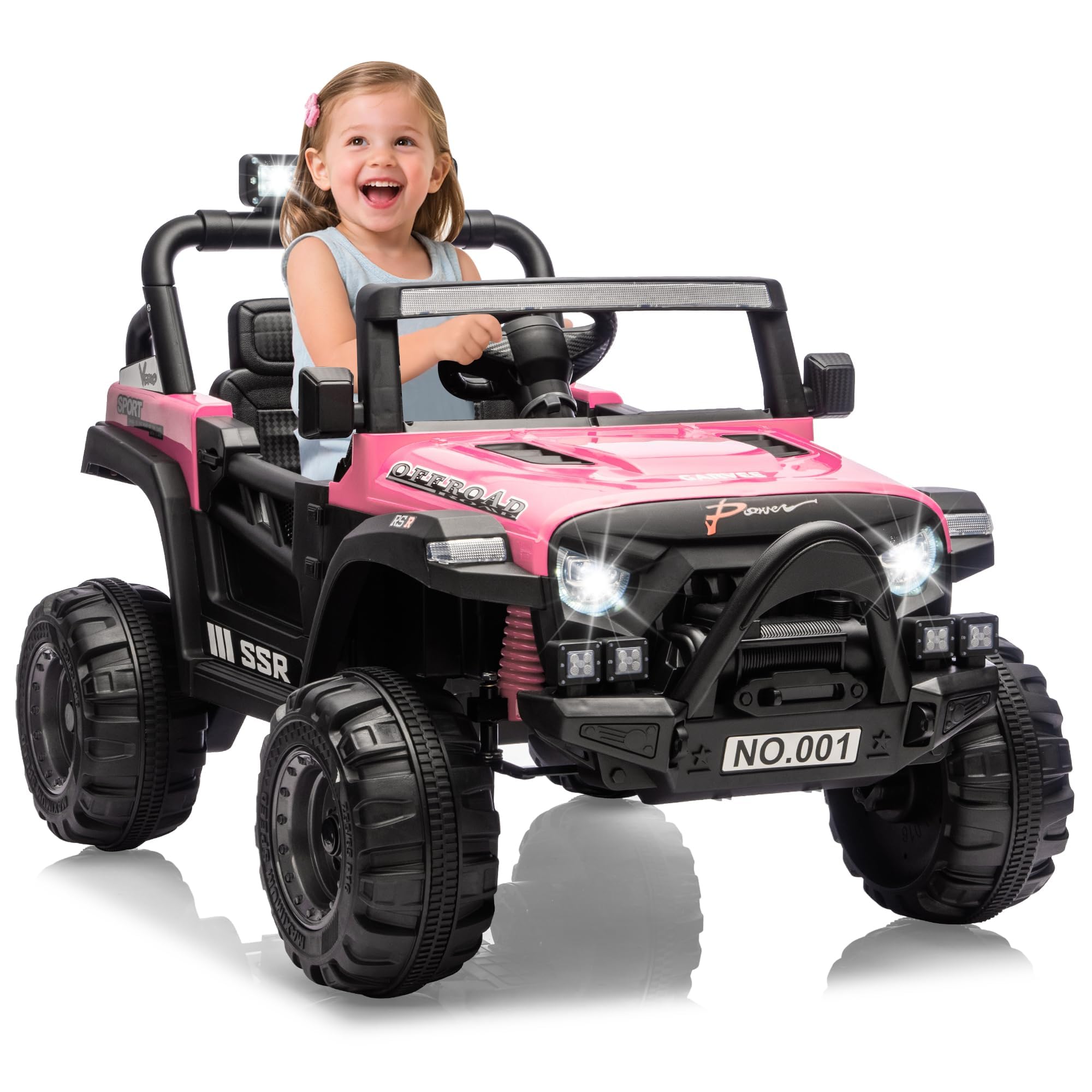 Garvee 12V Kids Electric Ride-On Truck – Parent Remote Control, 3 Speeds up to 4.1MPH, Spring Suspension, wireless Music, LED Headlights, Battery Powered Car Toy for Boys and Girls Ages 3-8 – Pink