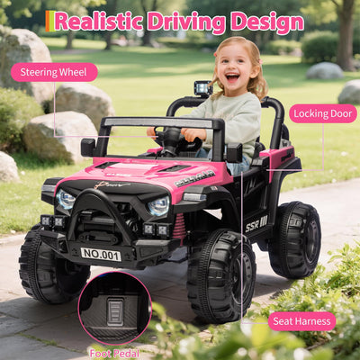 Garvee 12V Kids Electric Ride-On Truck – Parent Remote Control, 3 Speeds up to 4.1MPH, Spring Suspension, wireless Music, LED Headlights, Battery Powered Car Toy for Boys and Girls Ages 3-8 – Pink